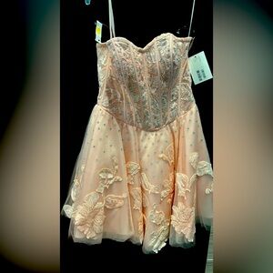 Strapless beaded pale pink JVN dress by Jovani. Zipper back brand new.